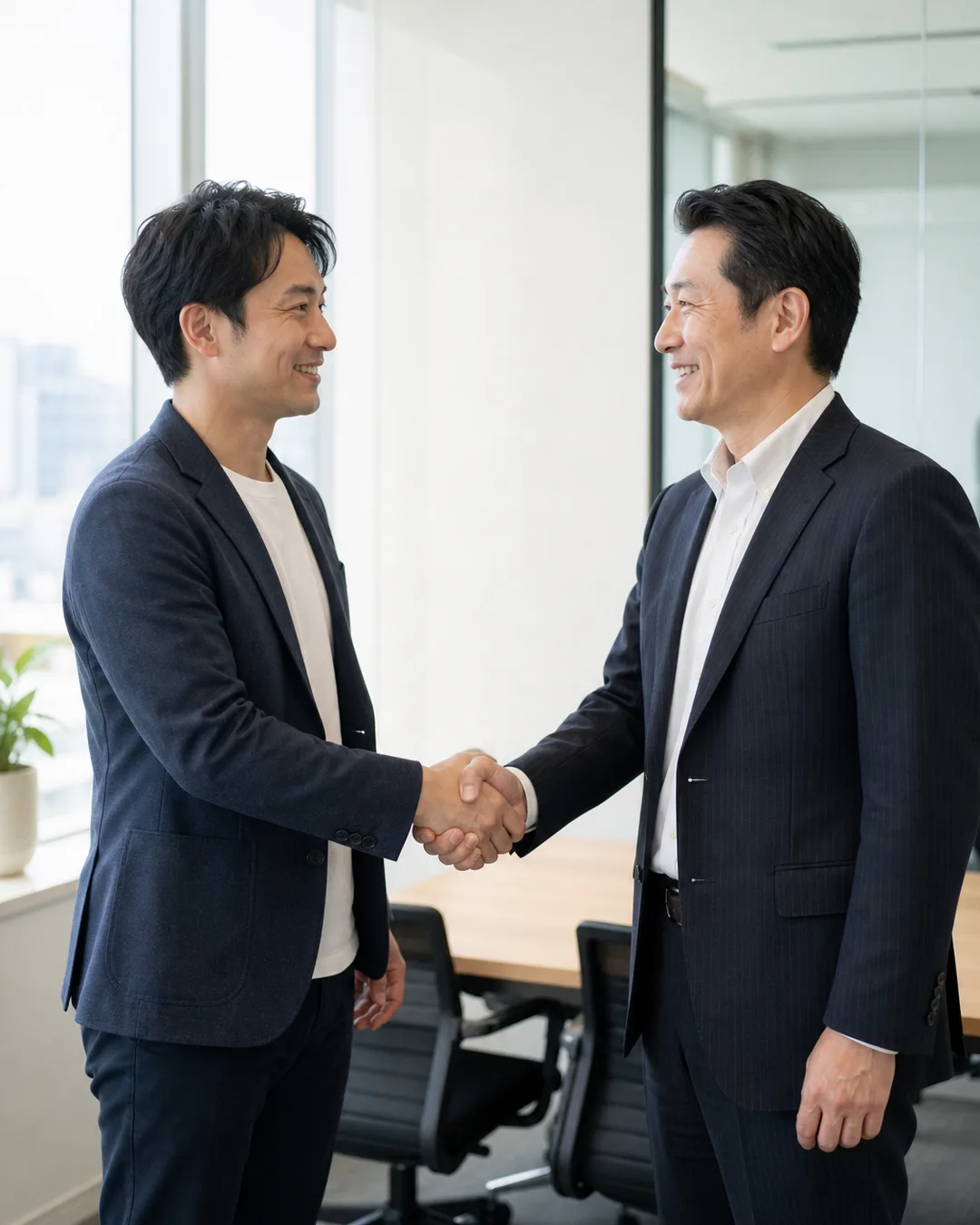 顧問と社長が握手しているシーン
