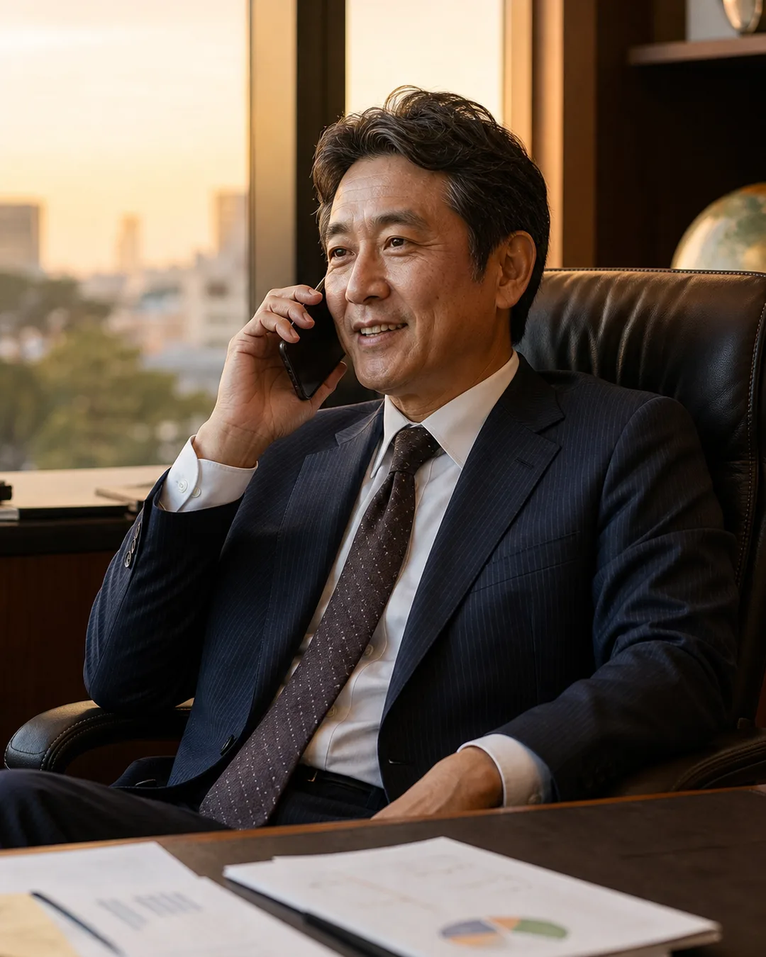 社長がスマホで顧問にチャット相談している様子